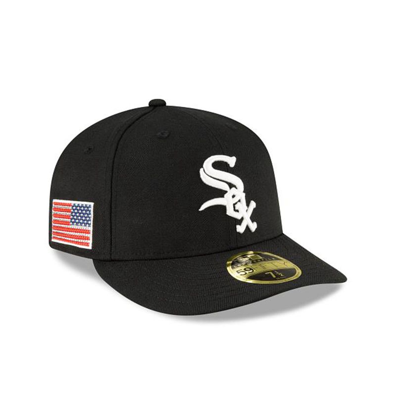 MLB Chicago White Sox Crystals From Swarovski Flag Low Profile 59Fifty Fitted (TJU8343) - Black New Era Caps